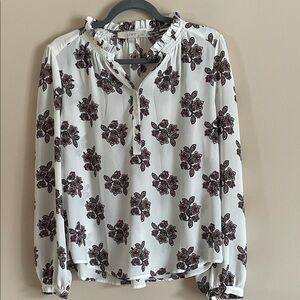 LOFT Women's Blouse with Black and Purple Floral Design